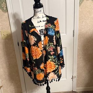 August Silk Black Floral Cardigan